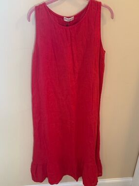 Terzo Millennio  Ruffle Bottom Linen Coral Italian Dress, Size Medium NWT